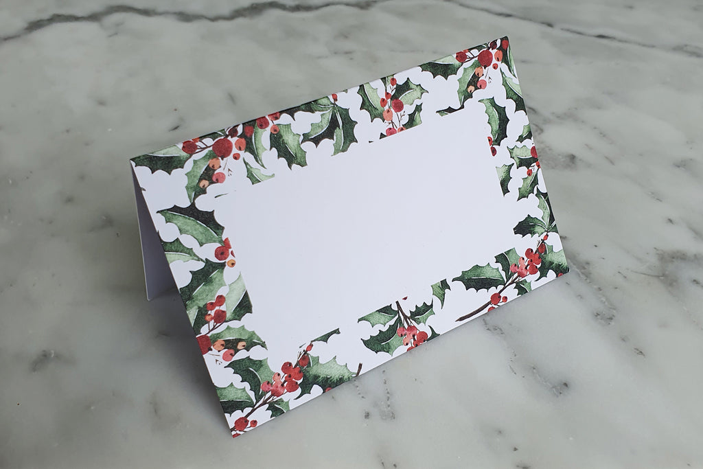 GREEN HOLLY NAME PLACE CARDS
