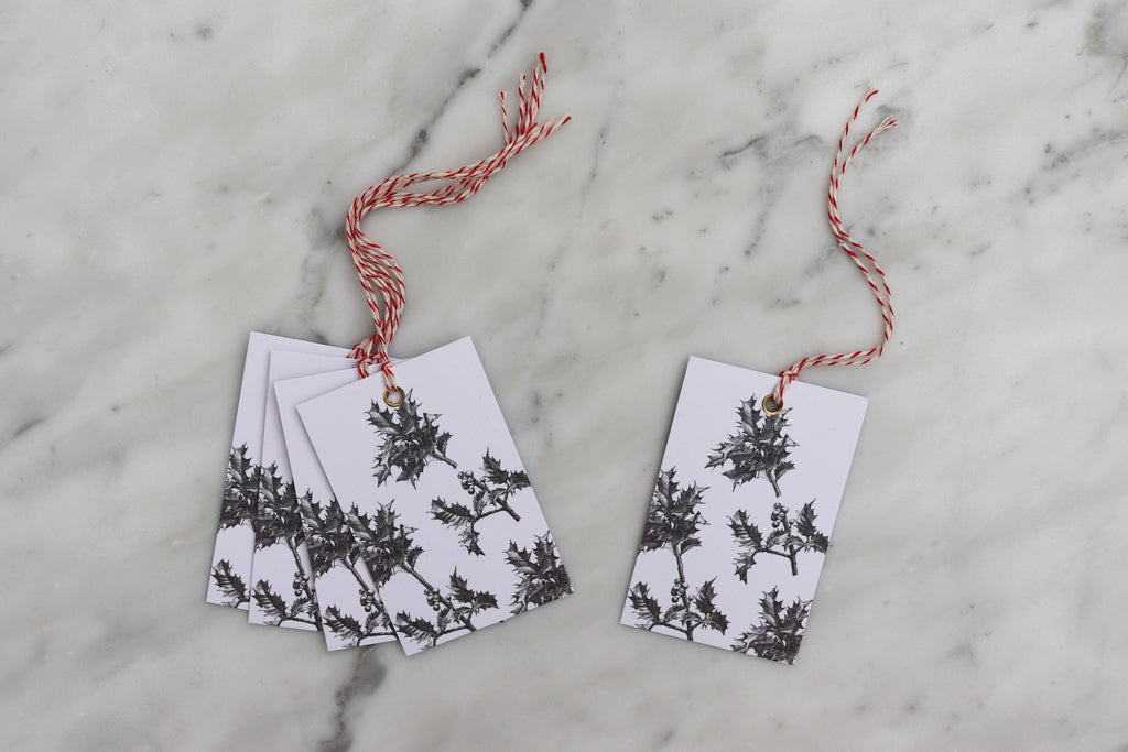 BLACK & WHITE HOLLY CHRISTMAS GIFT TAGS