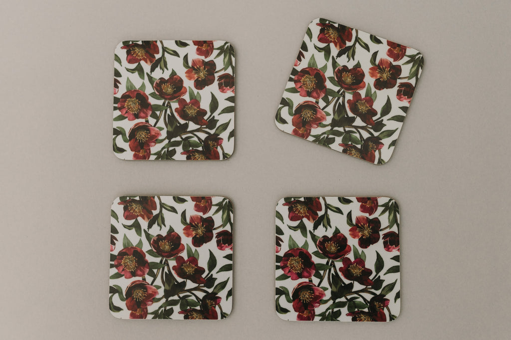 CHRISTMAS ROSE COASTER SET OF FOUR