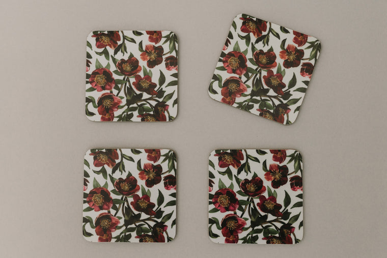 CHRISTMAS ROSE COASTER SET OF FOUR