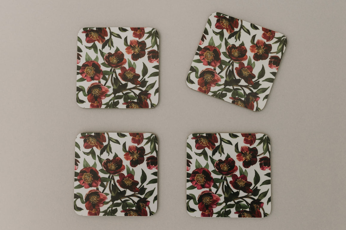 CHRISTMAS ROSE COASTER SET OF FOUR