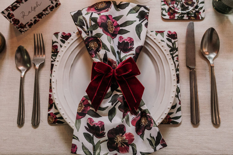 SET OF TWO CHRISTMAS ROSE COTTON NAPKINS