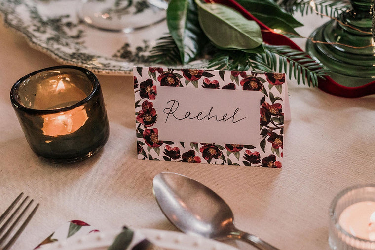 CHRISTMAS ROSE NAME PLACE CARDS