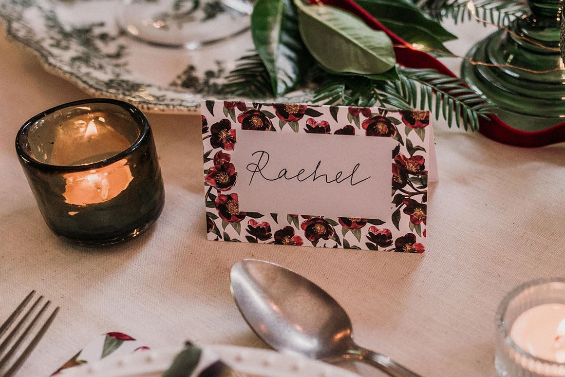 CHRISTMAS ROSE NAME PLACE CARDS
