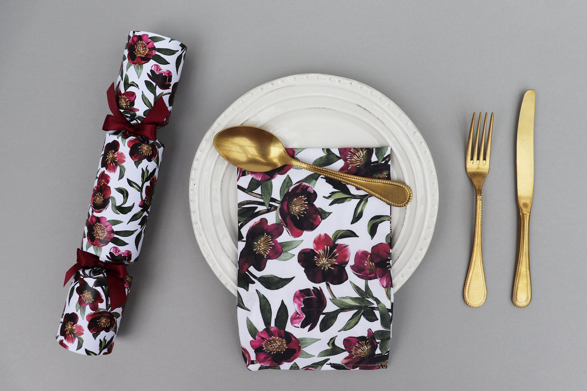 SET OF TWO CHRISTMAS ROSE COTTON NAPKINS