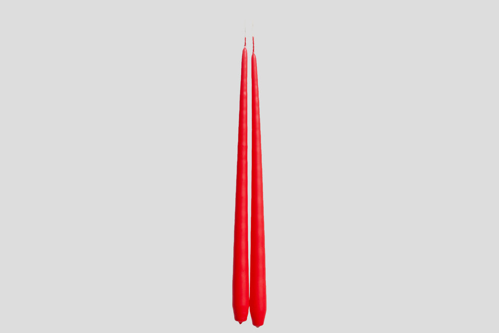 2x TAPERED DINNER CANDLES - CHRISTMAS RED