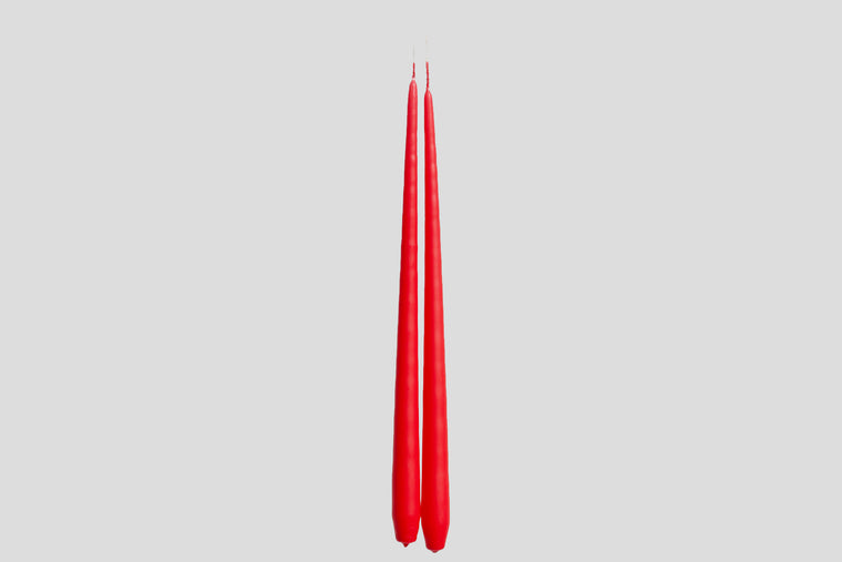 2x TAPERED DINNER CANDLES - CHRISTMAS RED
