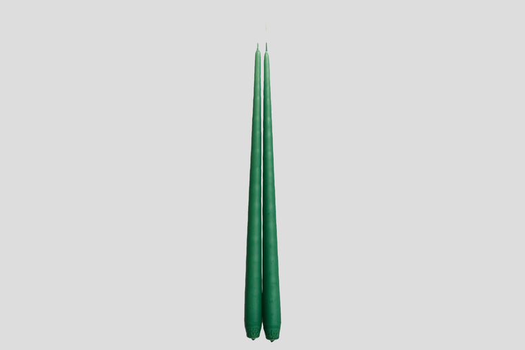 2x TAPERED DINNER CANDLES - EVERGREEN