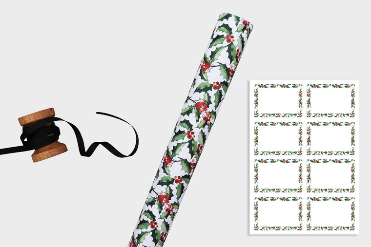 GREEN HOLLY WRAPPING PAPER BUNDLE