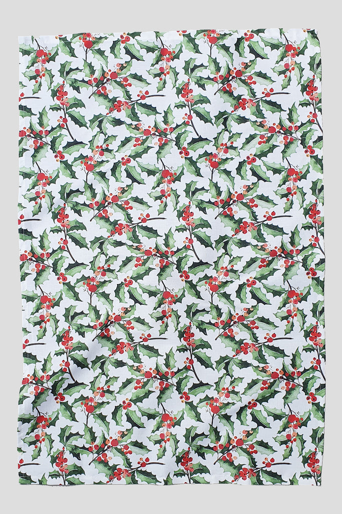 TEA TOWEL - GREEN HOLLY