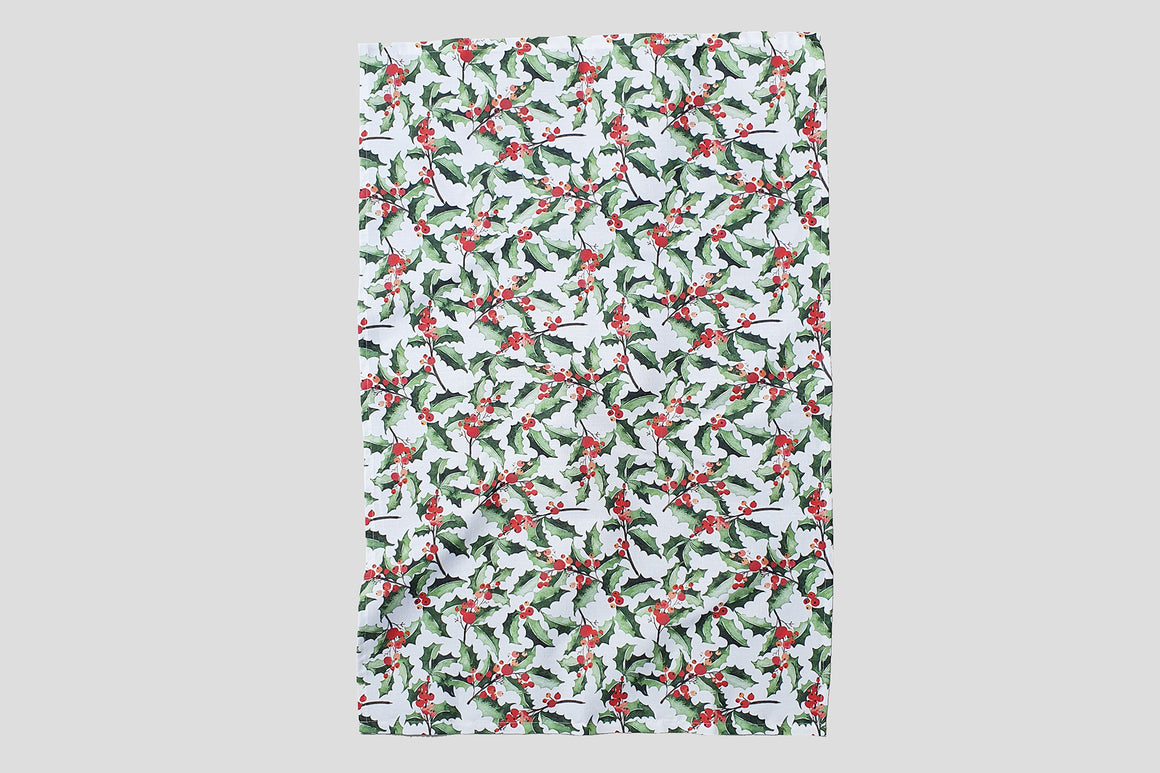 TEA TOWEL - GREEN HOLLY