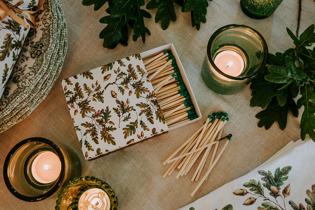 luxury long matches matchbox oak leaves and acorns