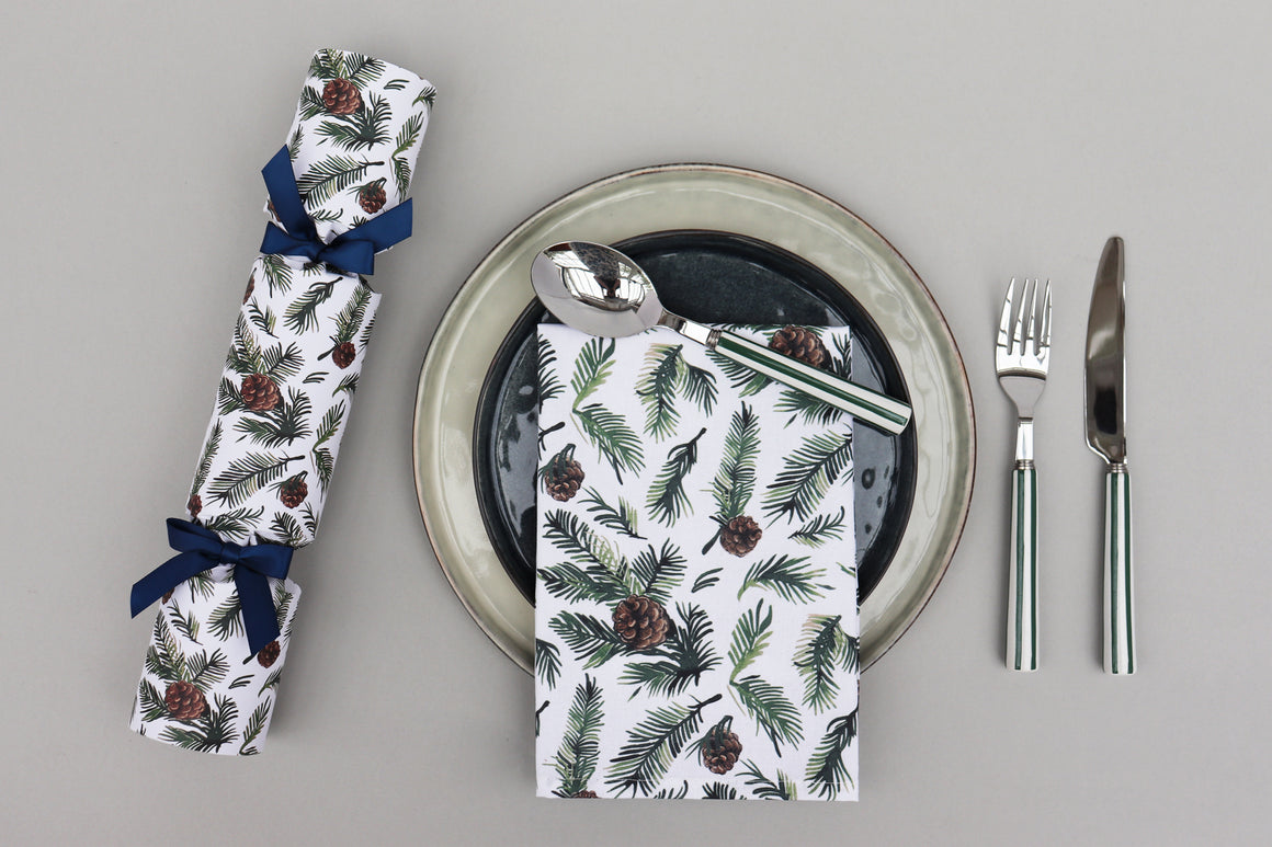 SET OF TWO PINE CONE SPRUCE COTTON NAPKINS