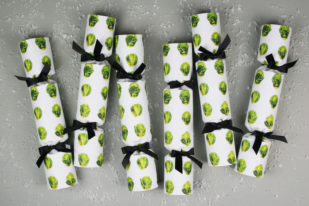 6 Christmas crackers with Brussels sprout design | Nancy & Betty Studio. Luxury. Unusual gift. Handmade. Made in the UK. Best. High End. 