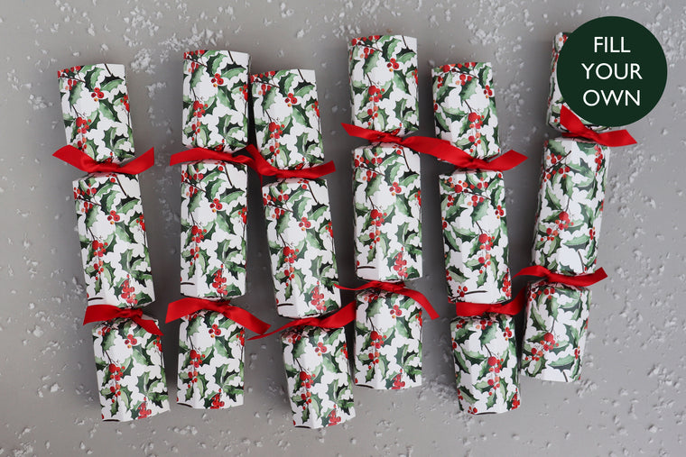 GREEN HOLLY - FILL YOUR OWN LUXURY CHRISTMAS CRACKERS