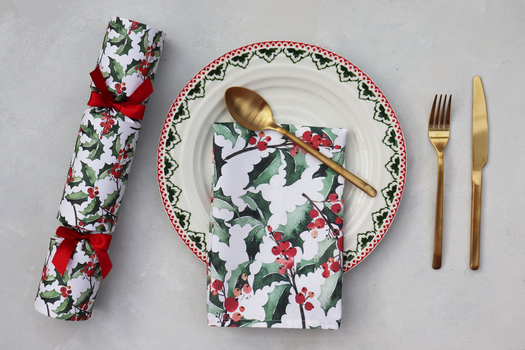 green holly cotton luxury napkins Christmas
