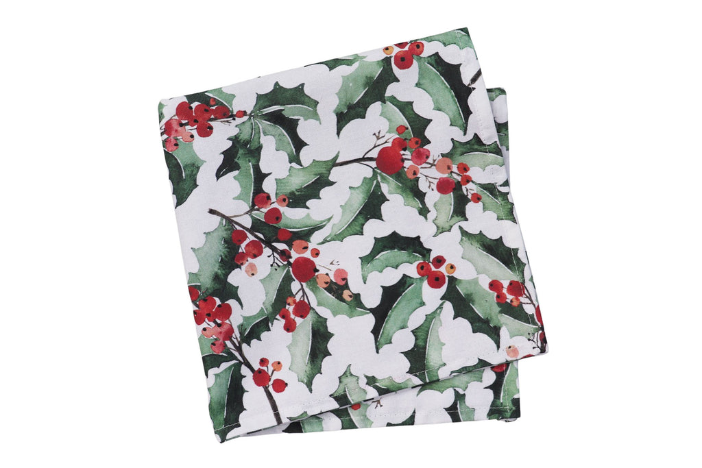 green holly cotton luxury napkins Christmas