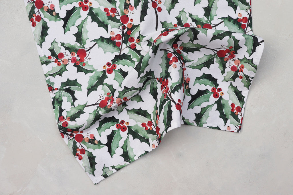 green holly cotton luxury napkins Christmas