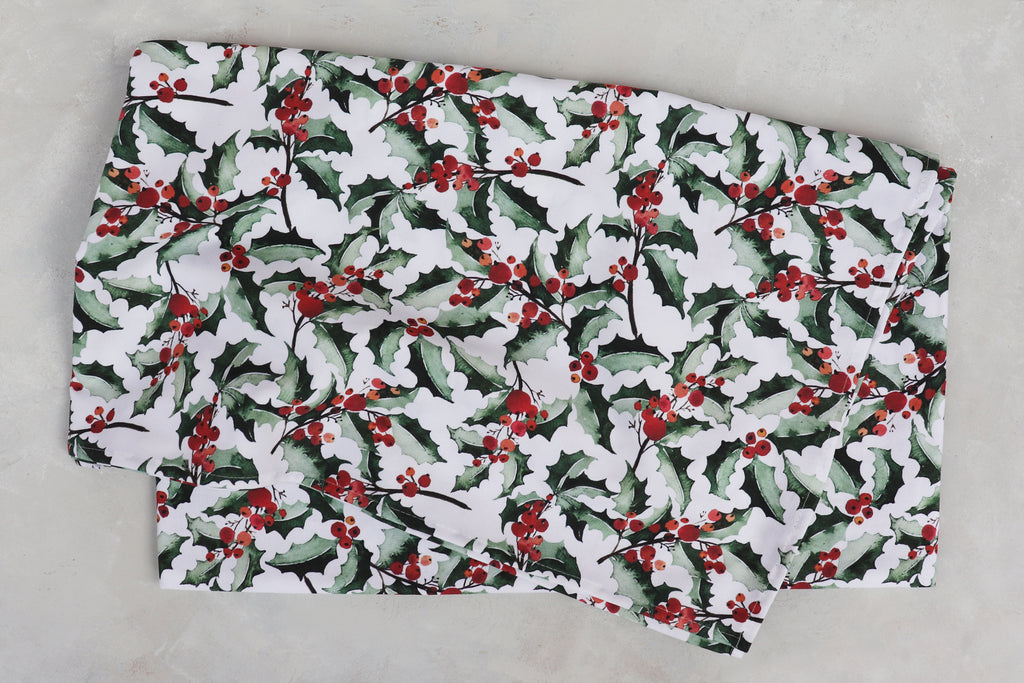green holly cotton luxury tablecloth christmas