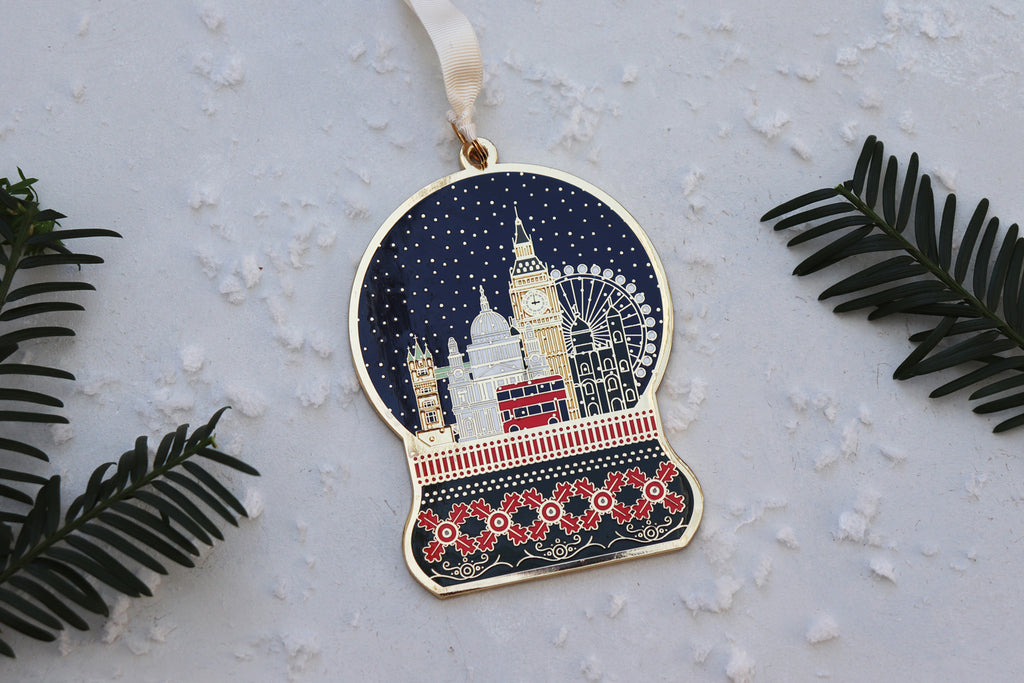 london snow globe christmas tree decoration enamel 