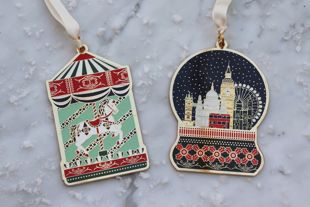 london snow globe christmas tree decoration enamel 