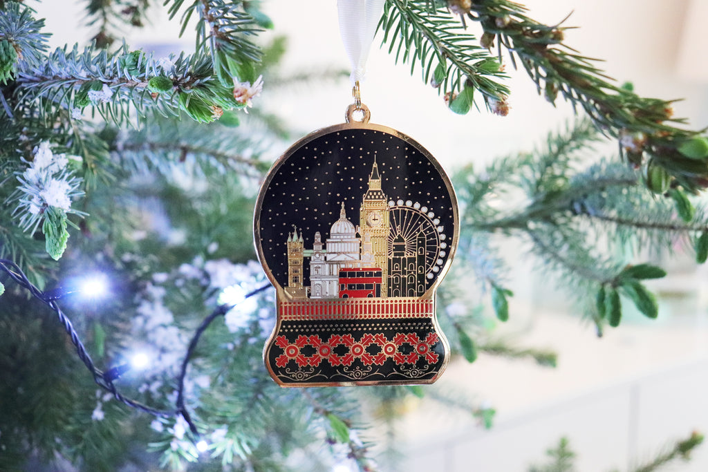 london snow globe christmas tree decoration enamel 