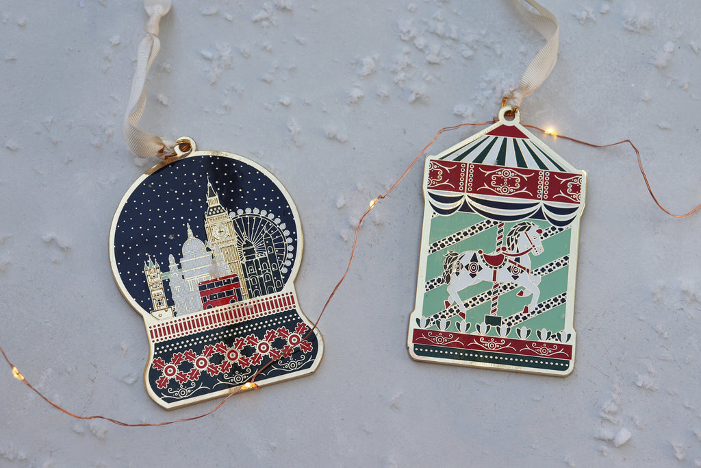 london snow globe christmas tree decoration enamel 