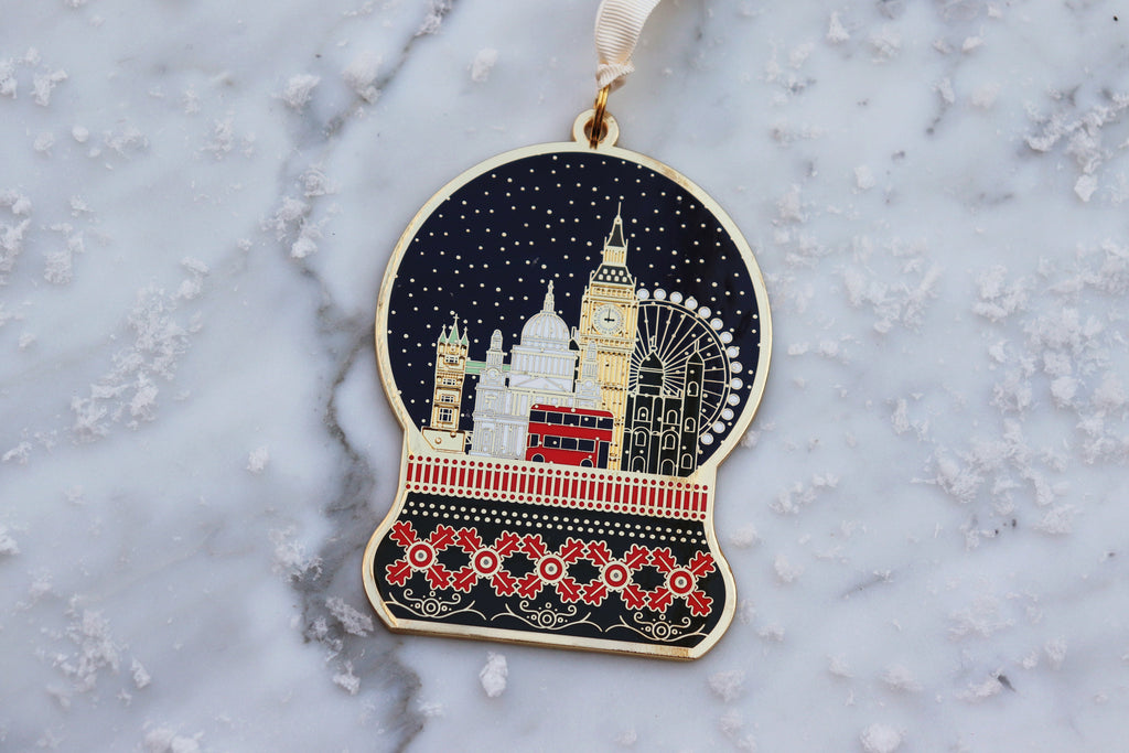 london snow globe christmas tree decoration enamel 
