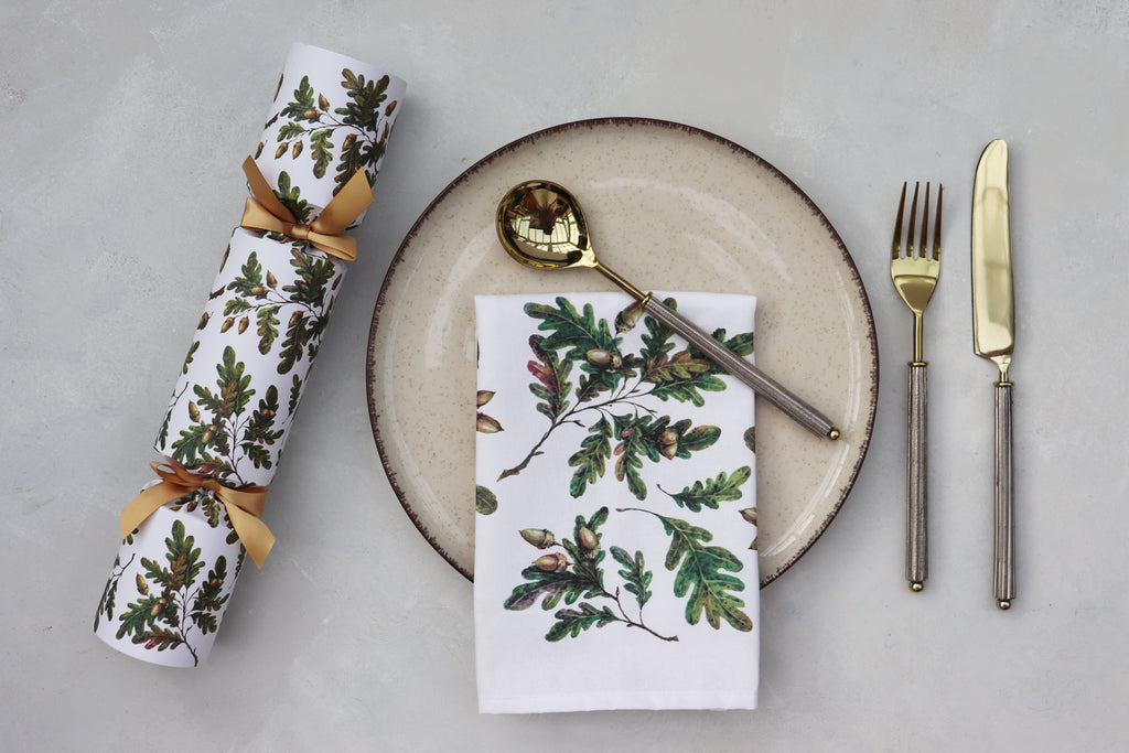 oak leaves and acorns luxury Christmas cotton napkin