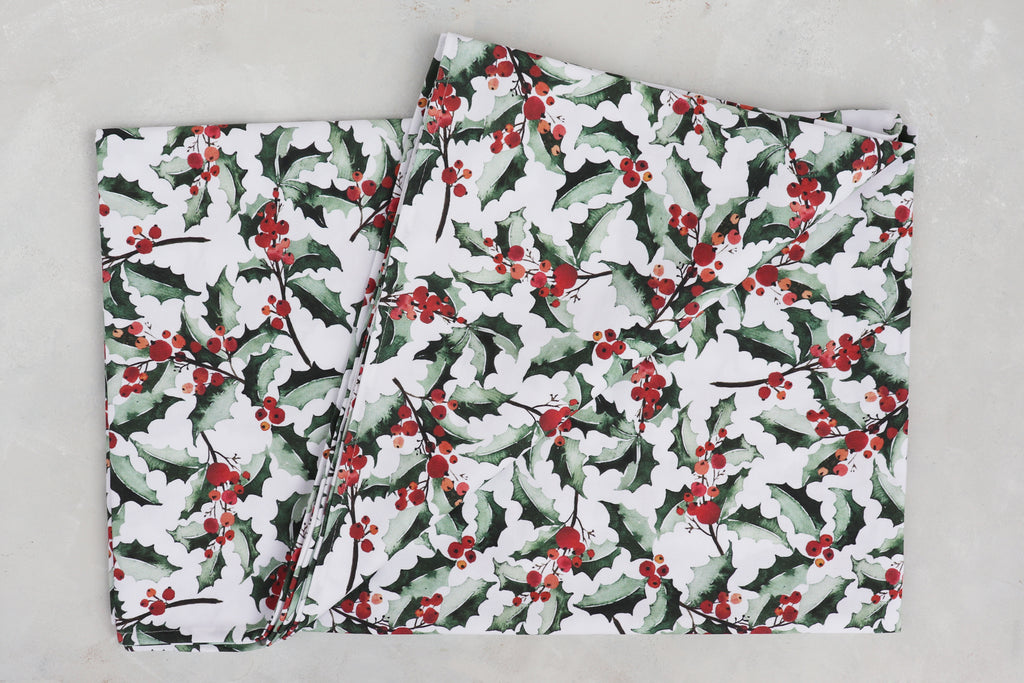 green holly cotton luxury tablecloth christmas